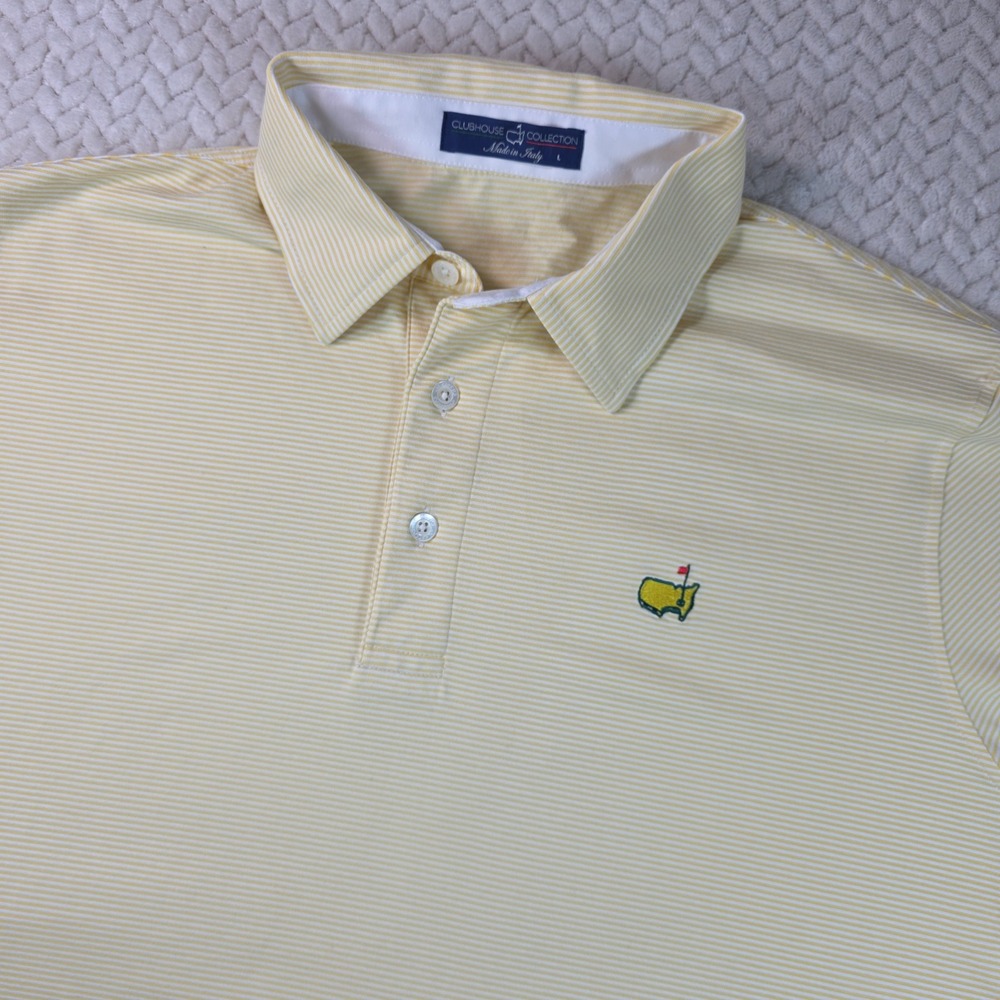 Masters Clubhouse Collection Polo Shirt Mens Large Yellow Striped Made in Italy